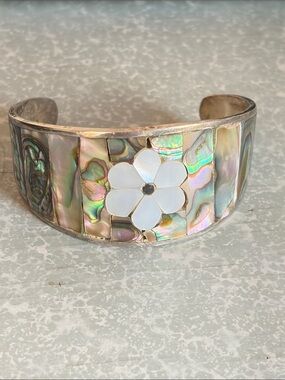 Abalone and Mother of Pearl floral cuff bracelet